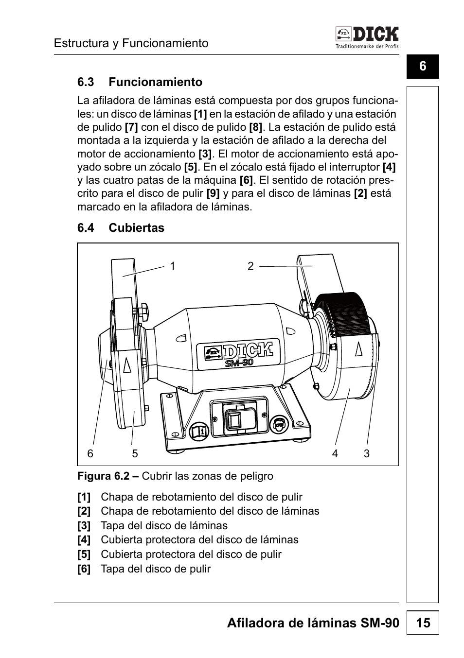 3 funcionamiento 6.4 cubiertas, Afiladora de láminas sm-90 15 | Dick SM-90 230V User Manual | Page 111 / 192