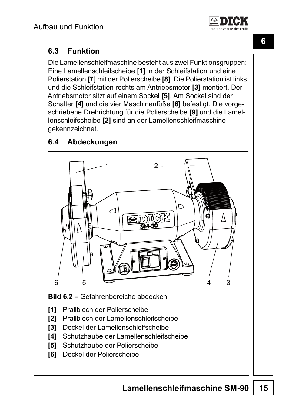 3 funktion 6.4 abdeckungen, Lamellenschleifmaschine sm-90 15 | Dick SM-90 230V User Manual | Page 15 / 192