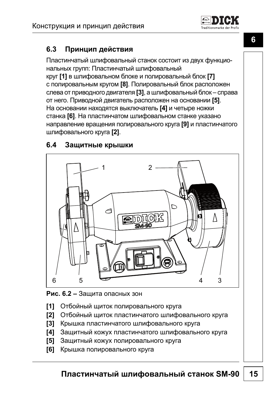 3 принцип действия 6.4 защитные крышки, Пластинчатый шлифовальный станок sm-90 15 | Dick SM-90 230V User Manual | Page 175 / 192