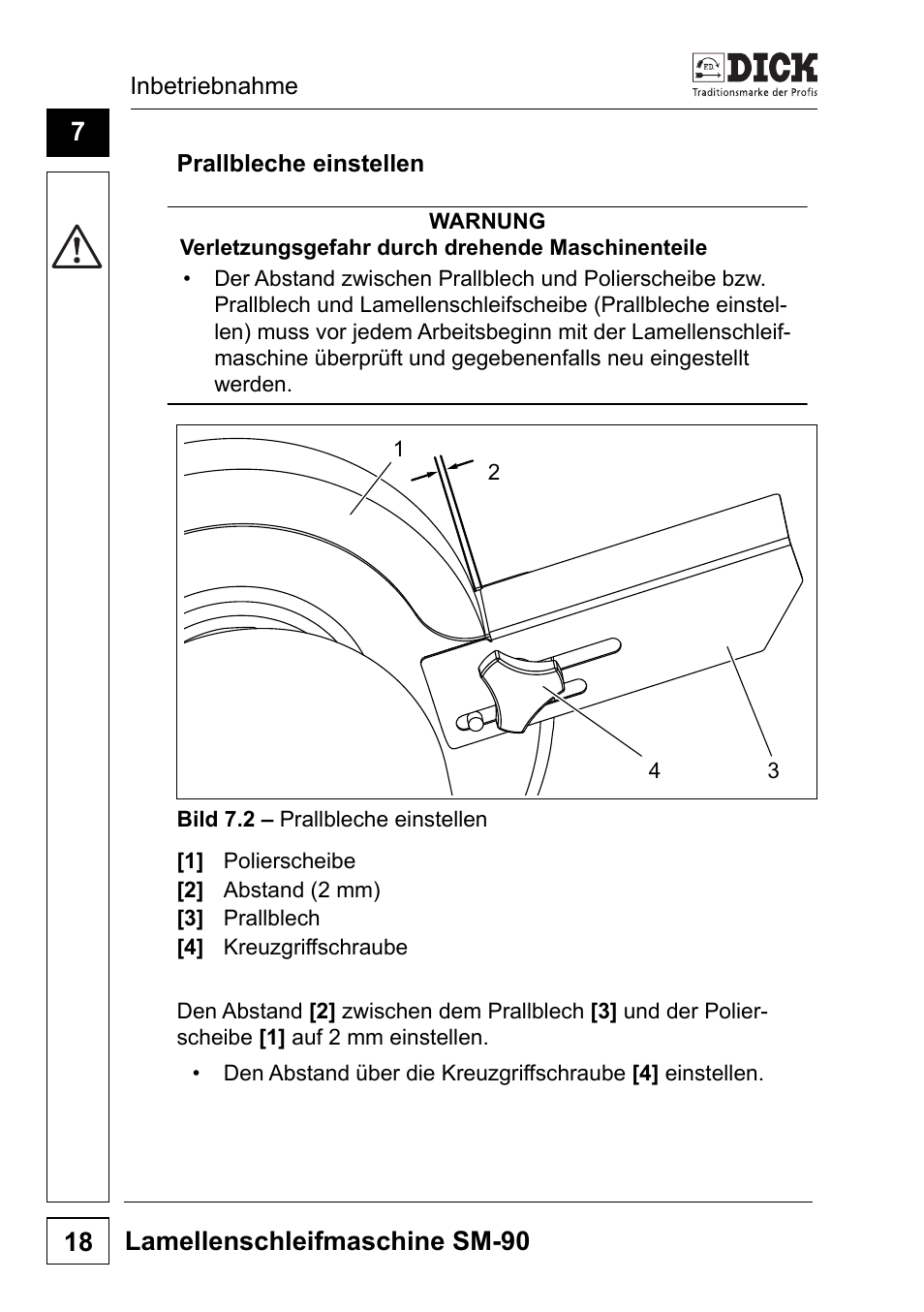 Pral bleche einstellen, Lamellenschleifmaschine sm-90 18 | Dick SM-90 230V User Manual | Page 18 / 192