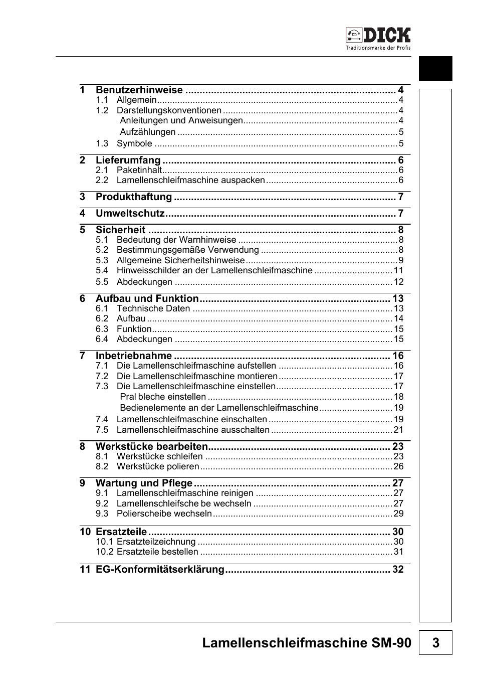 Lamellenschleifmaschine sm-90 3 | Dick SM-90 230V User Manual | Page 3 / 192