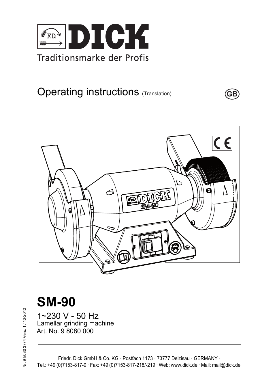 Sm-90, Operating instructions | Dick SM-90 230V User Manual | Page 33 / 192