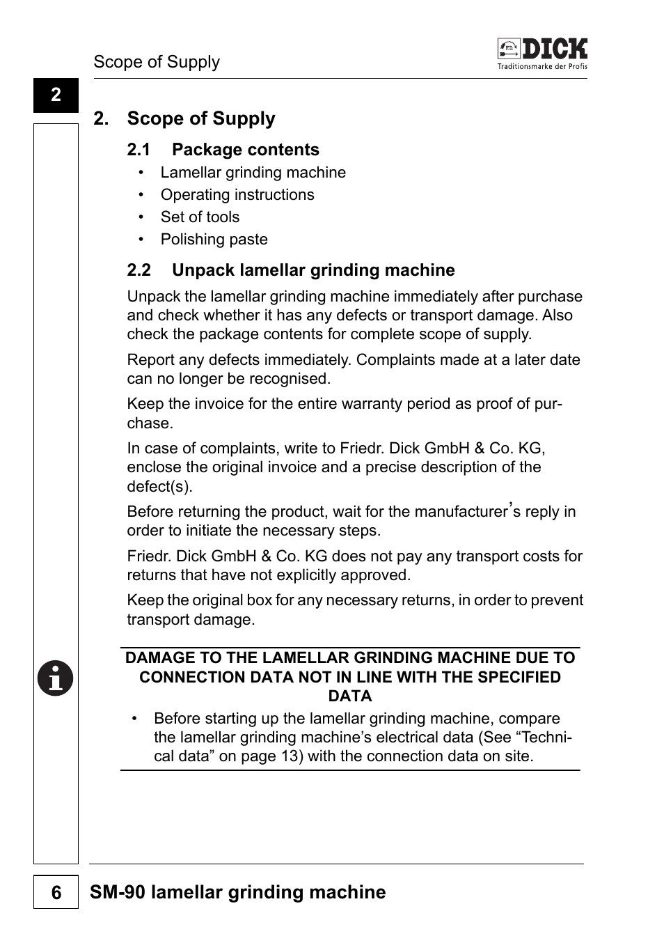 2 scope of supply | Dick SM-90 230V User Manual | Page 38 / 192