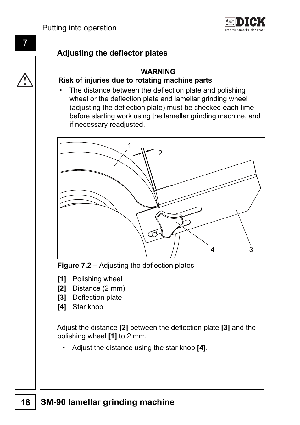 2] zwischen dem prallblech [3, 1] auf 2 mm einstellen, Adjusting the deflector plates | Sm-90 lamellar grinding machine 18 | Dick SM-90 230V User Manual | Page 50 / 192