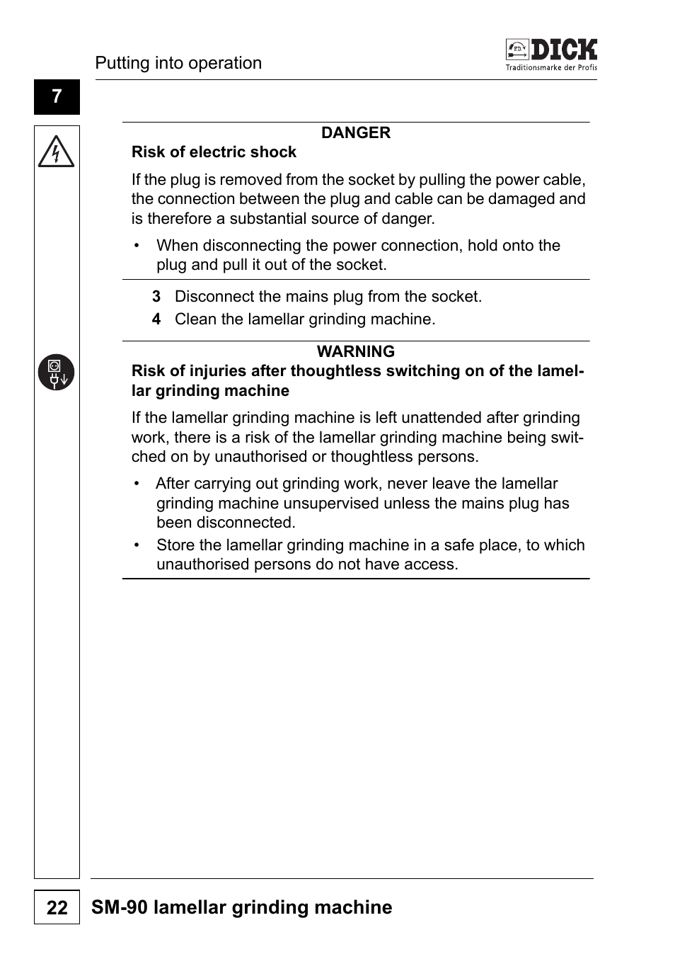 Sm-90 lamellar grinding machine 22 | Dick SM-90 230V User Manual | Page 54 / 192