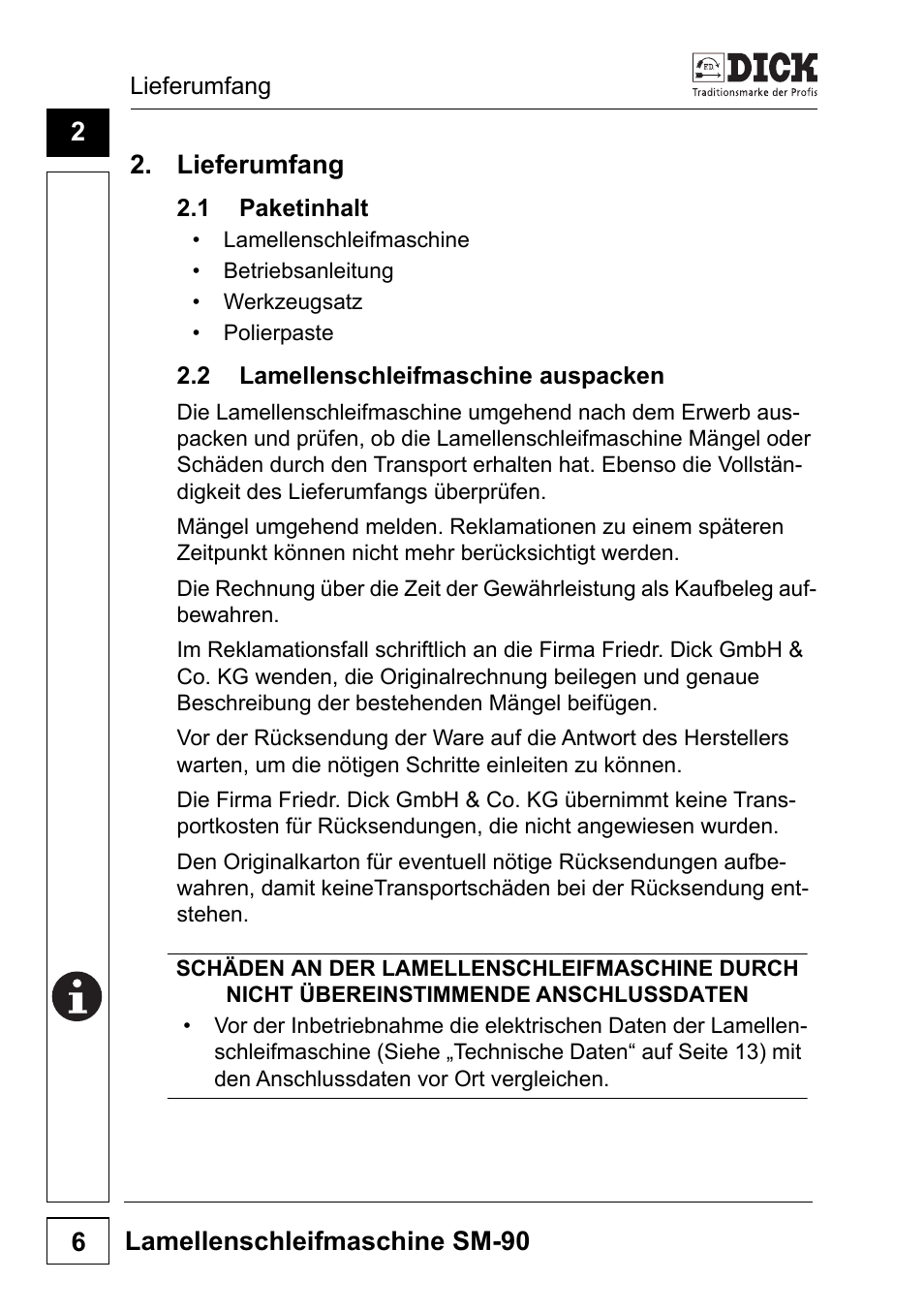 2 lieferumfang | Dick SM-90 230V User Manual | Page 6 / 192