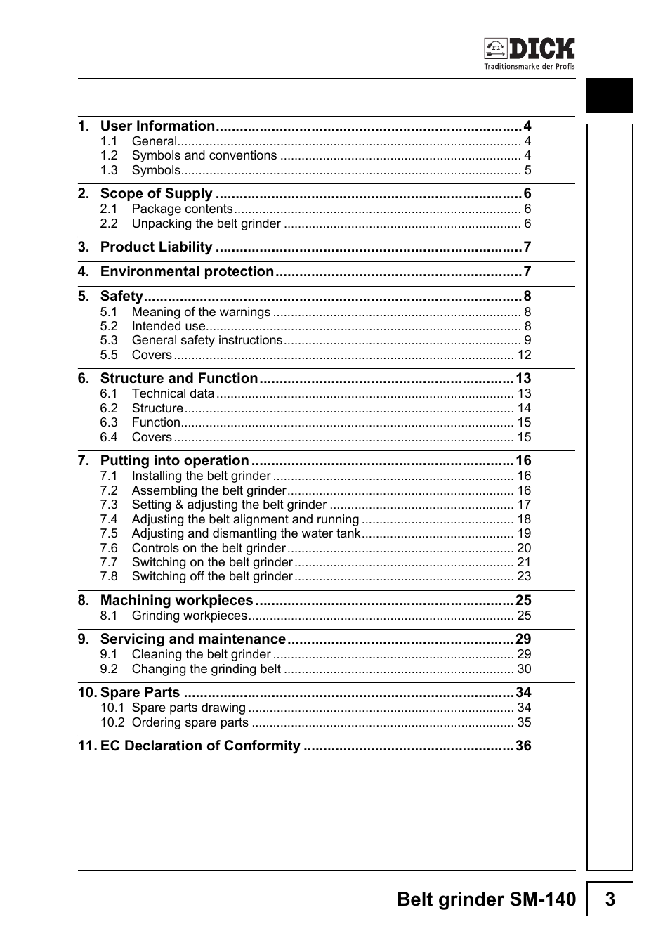 Belt grinder sm-140 3 | Dick SM-140 UltraSharp 230V User Manual | Page 3 / 36