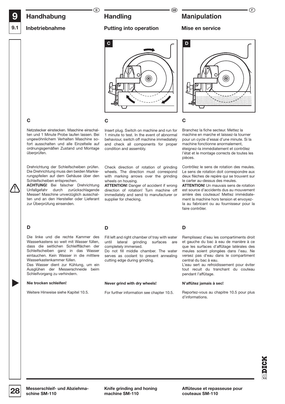 Handhabung, Handling, Manipulation | Dick SM-110 230V User Manual | Page 28 / 69