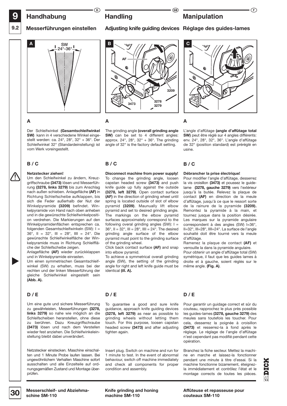 Handhabung, Handling, Manipulation | Dick SM-110 230V User Manual | Page 30 / 69