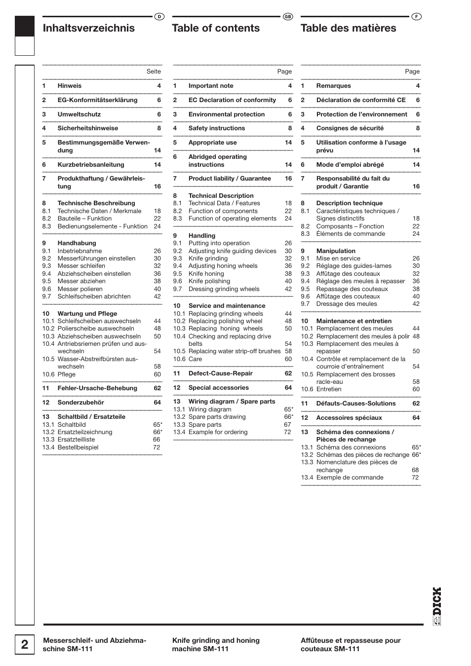 Dick SM-111 230V User Manual | Page 2 / 75