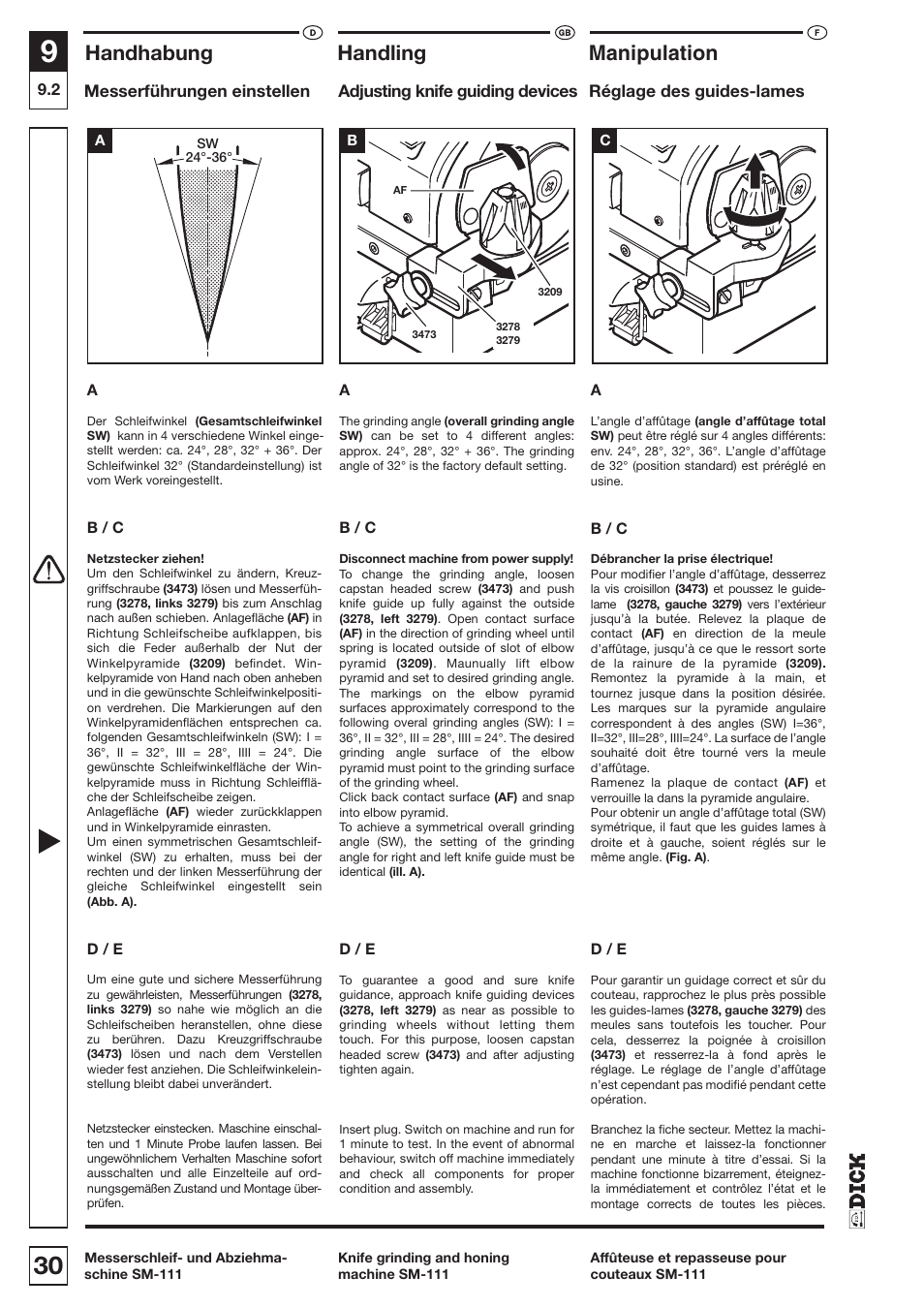 Handhabung, Handling, Manipulation | Dick SM-111 230V User Manual | Page 30 / 75