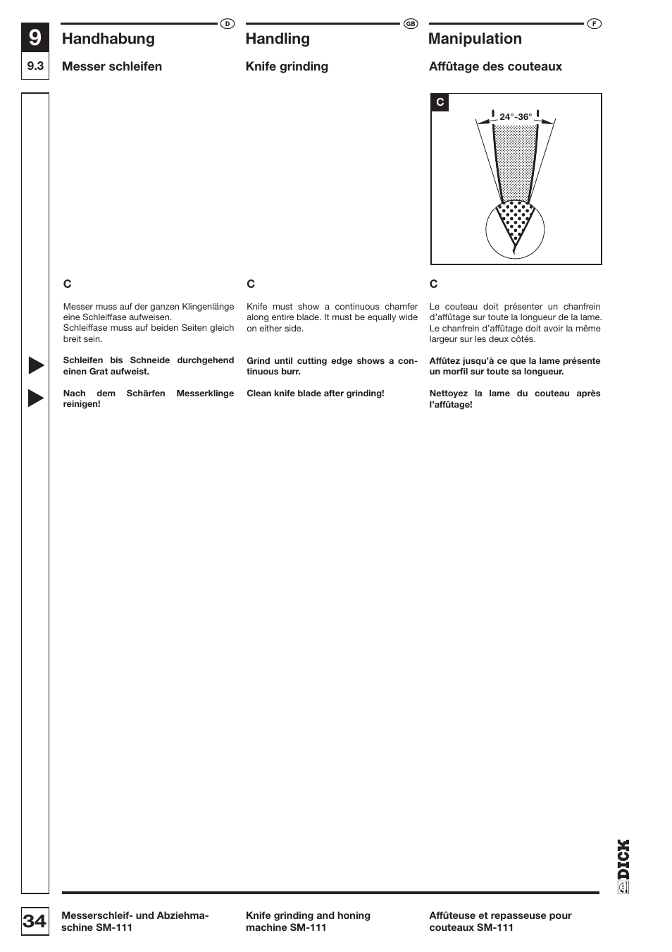 Handhabung, Handling, Manipulation | Dick SM-111 230V User Manual | Page 34 / 75