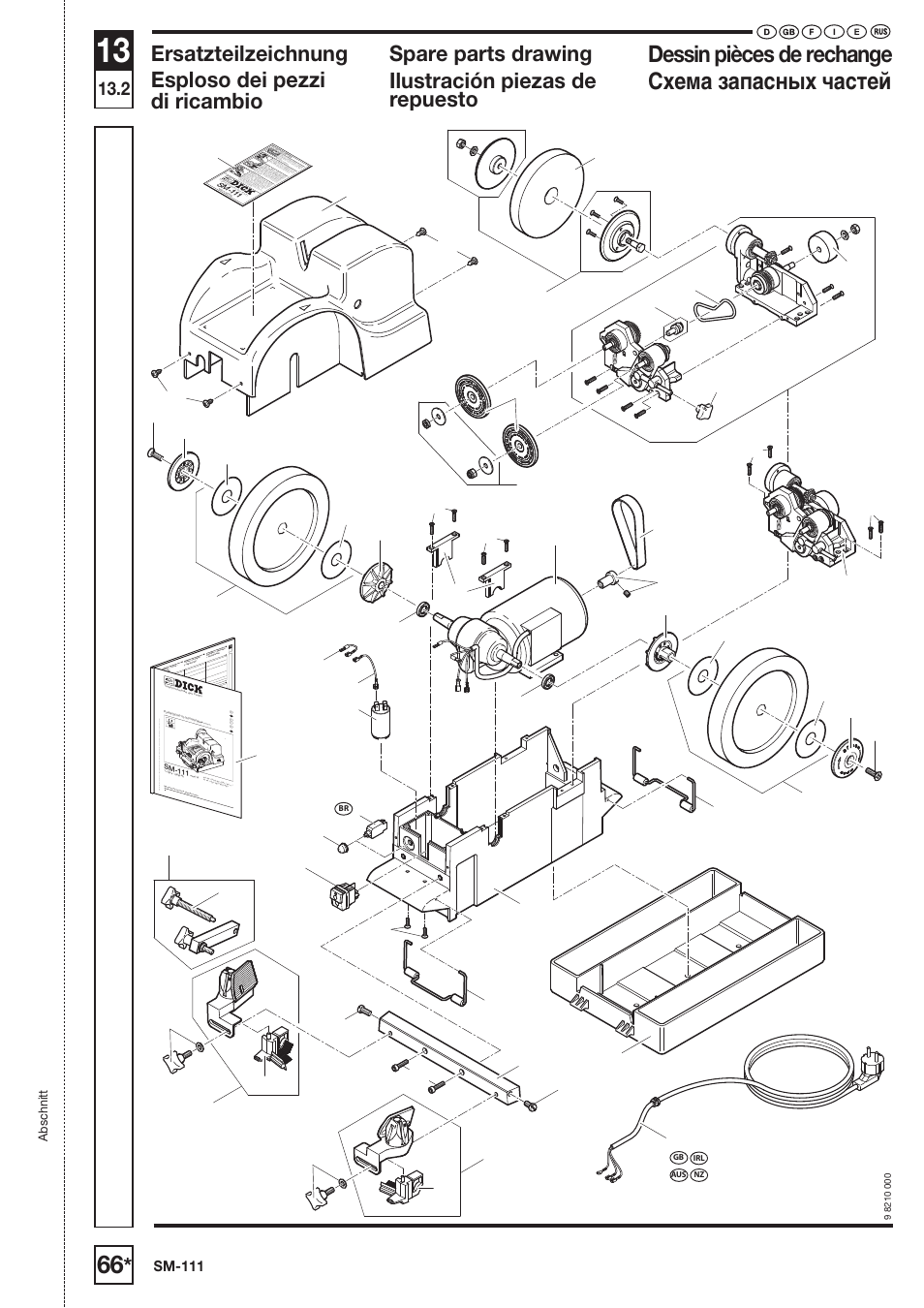 Dessin pièces de rechange схема запасных частей, Ersatzteilzeichnung, Esploso dei pezzi di ricambio spare parts drawing | Ilustración piezas de repuesto | Dick SM-111 230V User Manual | Page 67 / 75