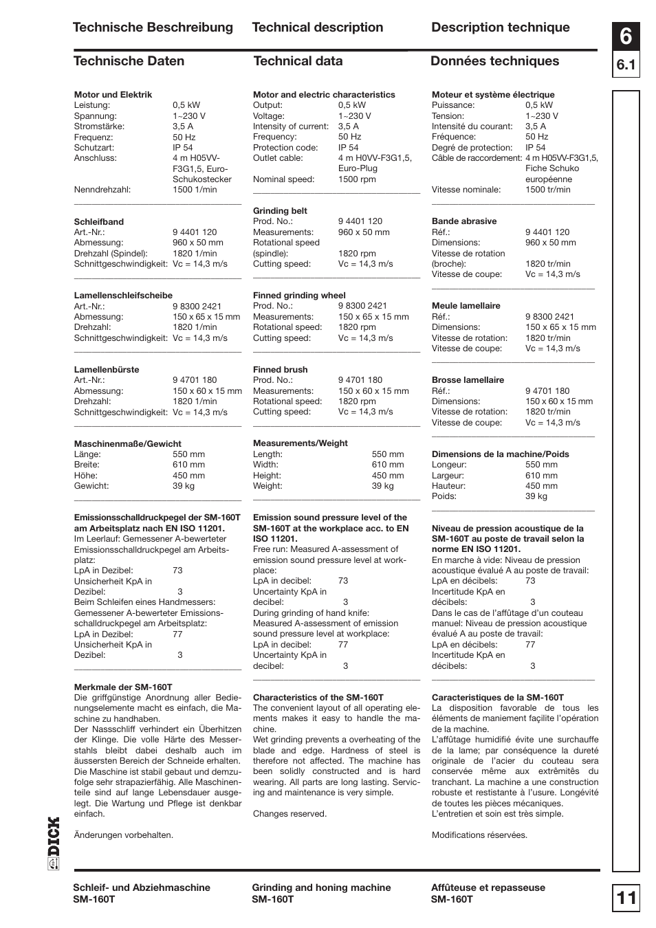 Dick SM-160 T 230V User Manual | Page 11 / 26