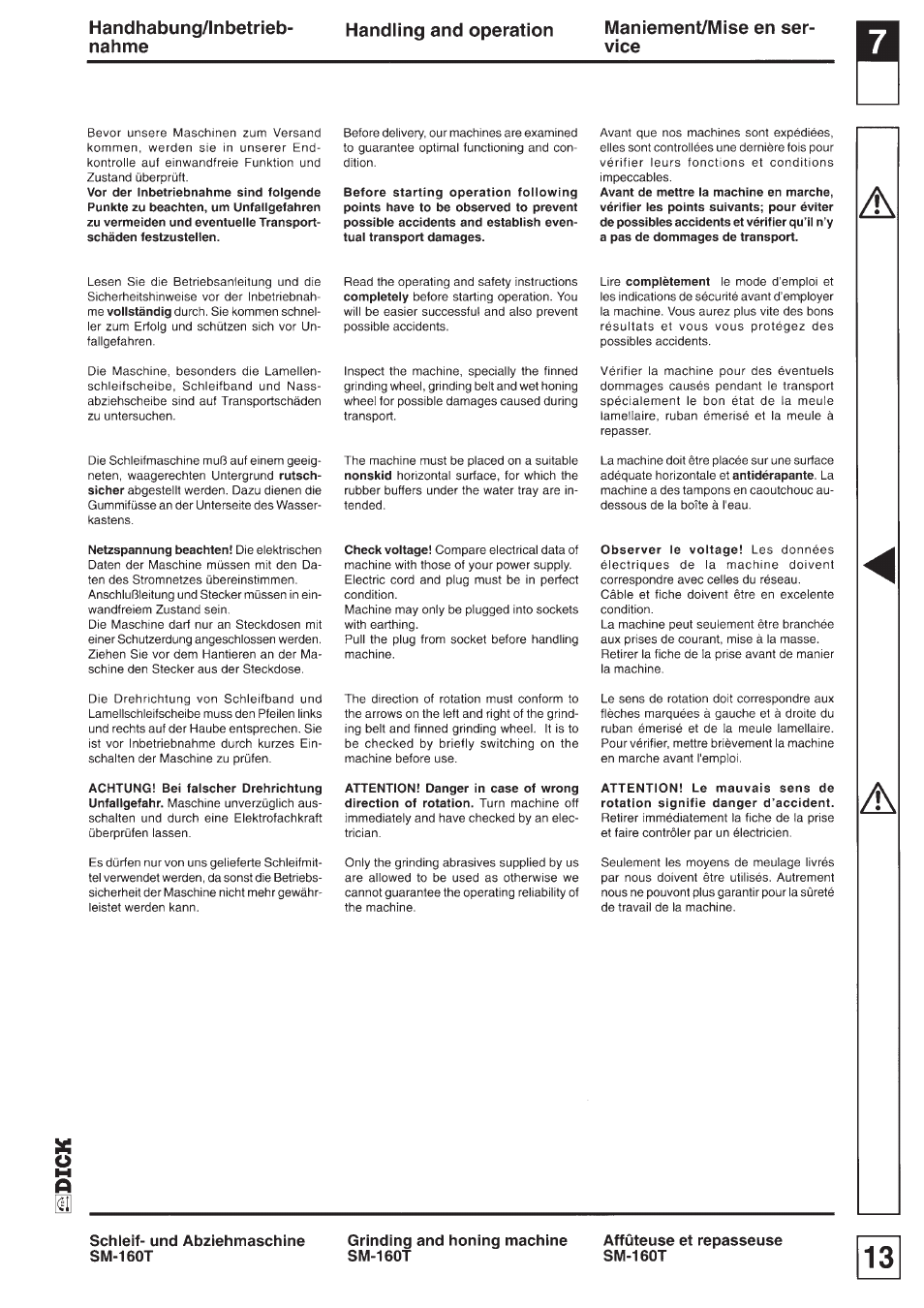 Dick SM-160 T 230V User Manual | Page 13 / 26