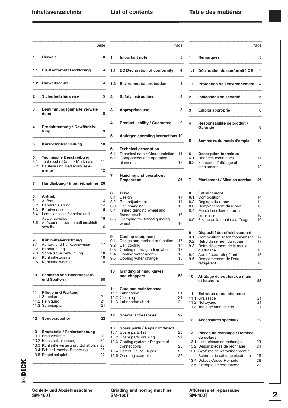 Dick SM-160 T 230V User Manual | Page 2 / 26