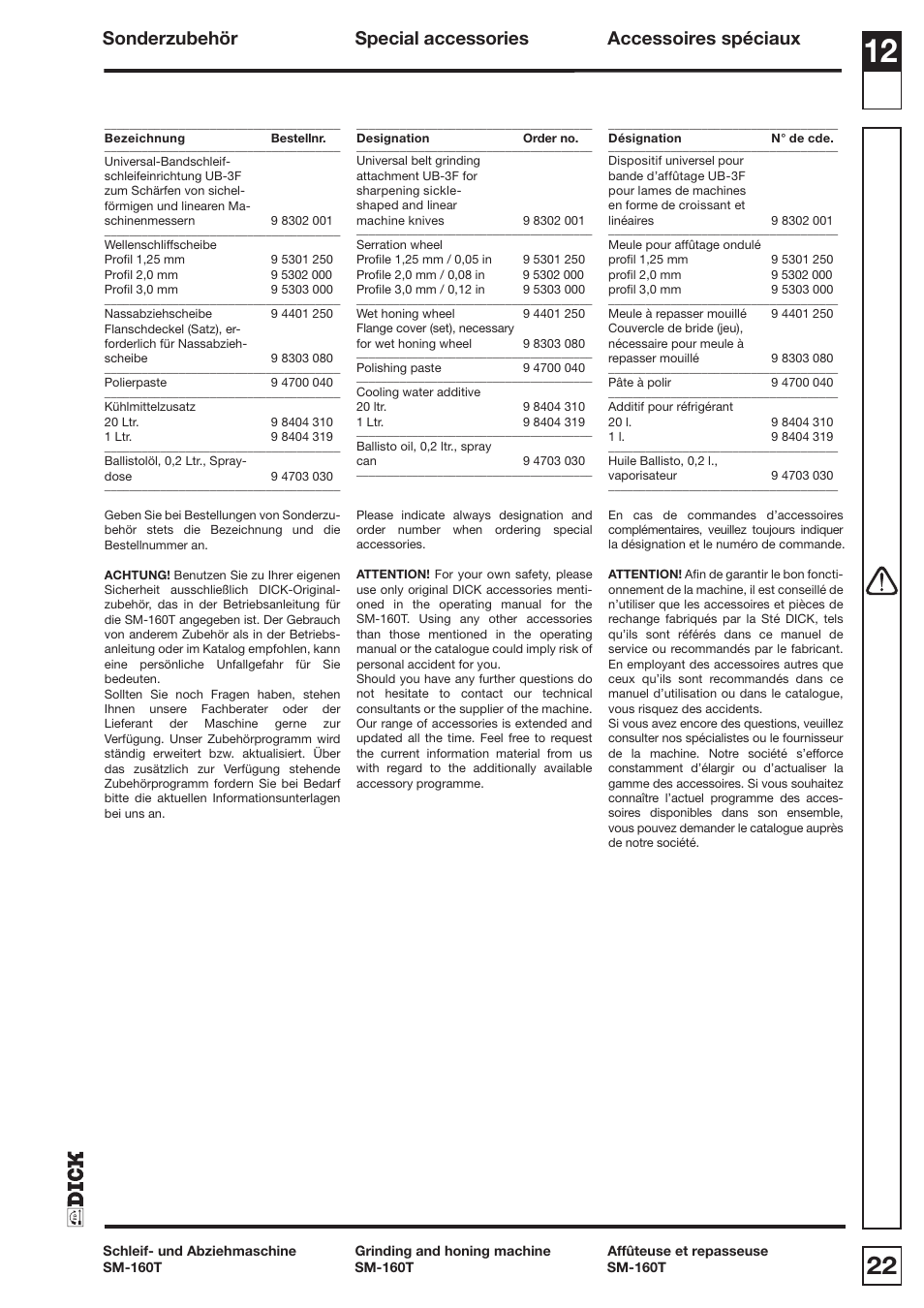 Dick SM-160 T 230V User Manual | Page 22 / 26