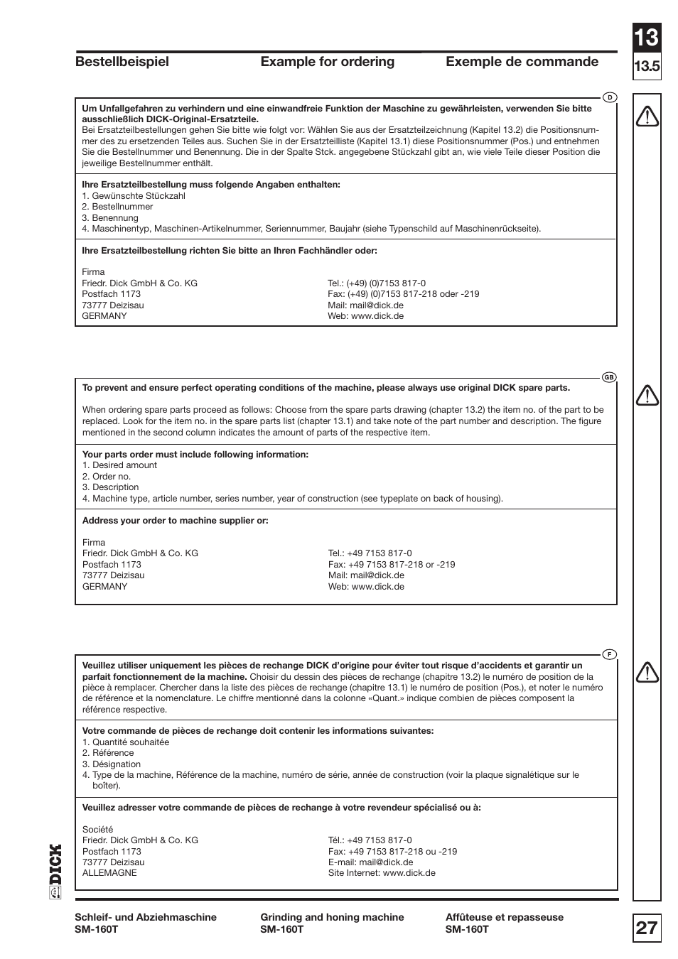 Dick SM-160 T 230V User Manual | Page 26 / 26