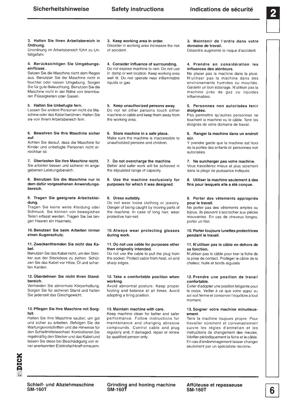 Dick SM-160 T 230V User Manual | Page 6 / 26