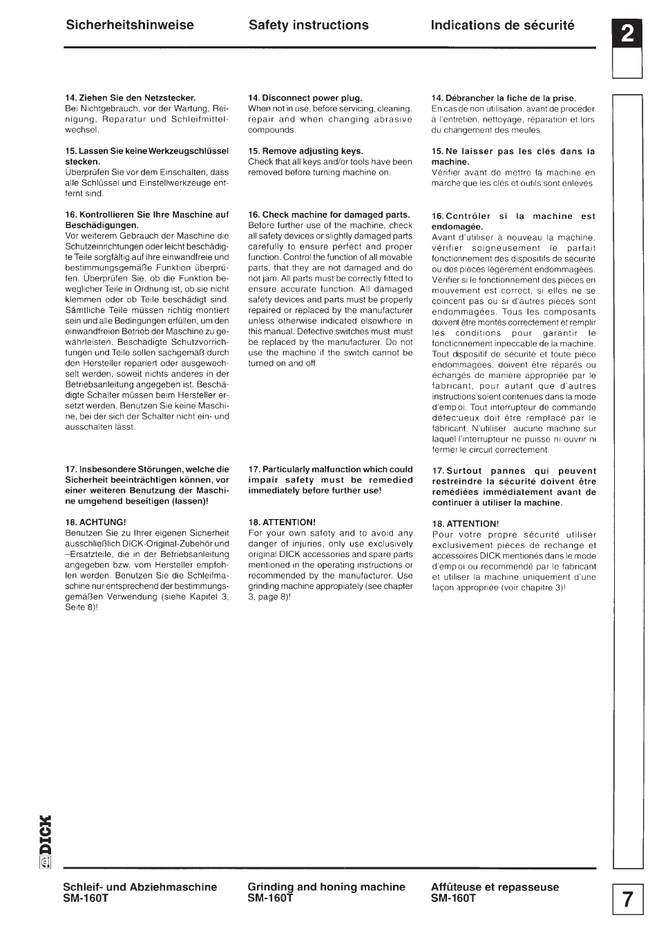 Dick SM-160 T 230V User Manual | Page 7 / 26