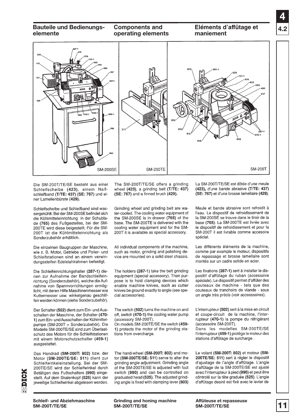 Entretien, Wartung und pflege, Servicing and | Maintenance et, Maintenance | Dick SM-200 400V User Manual | Page 11 / 34