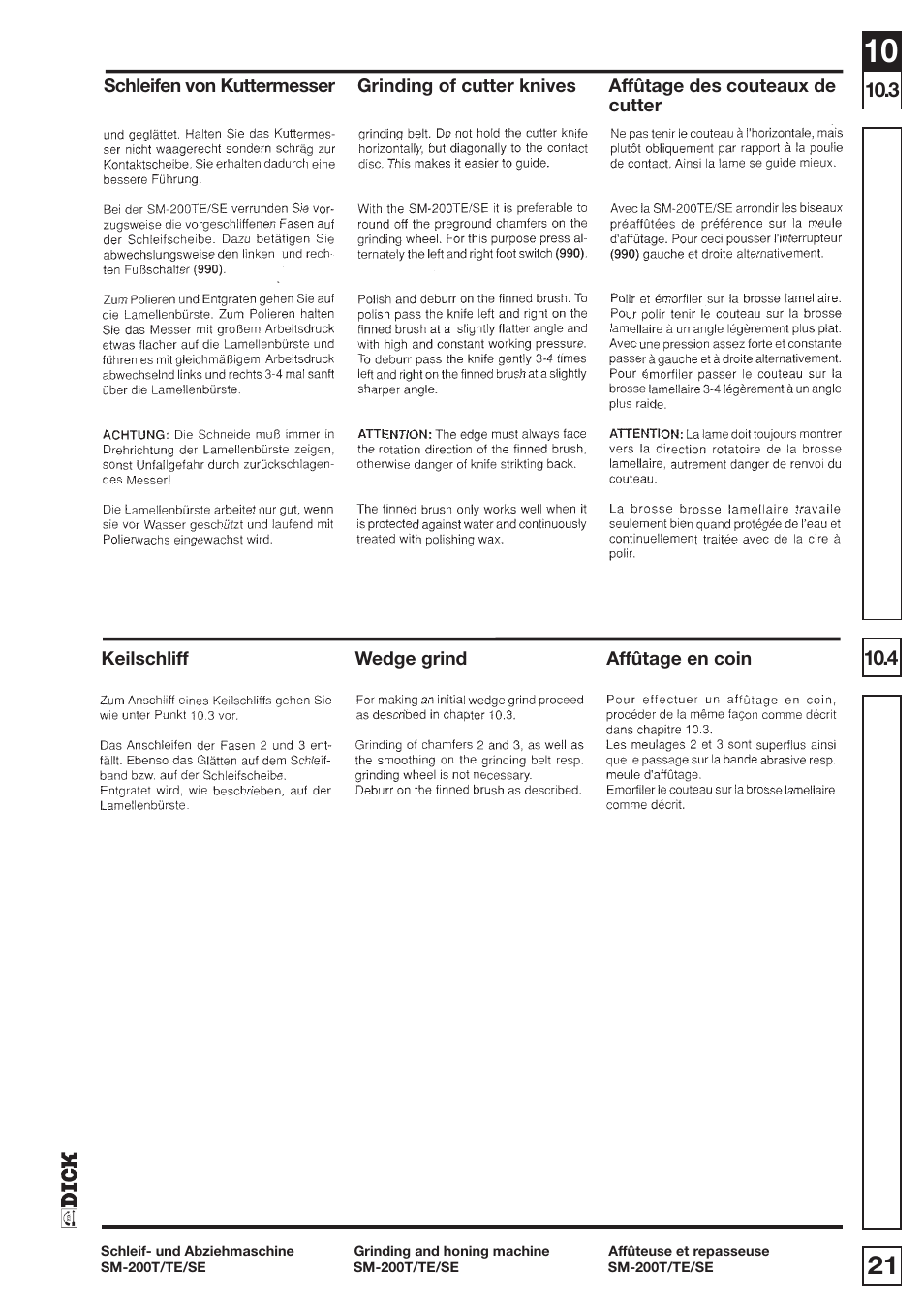 Dick SM-200 400V User Manual | Page 21 / 34