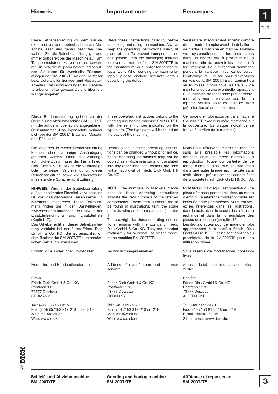 Dick SM-200 400V User Manual | Page 3 / 34