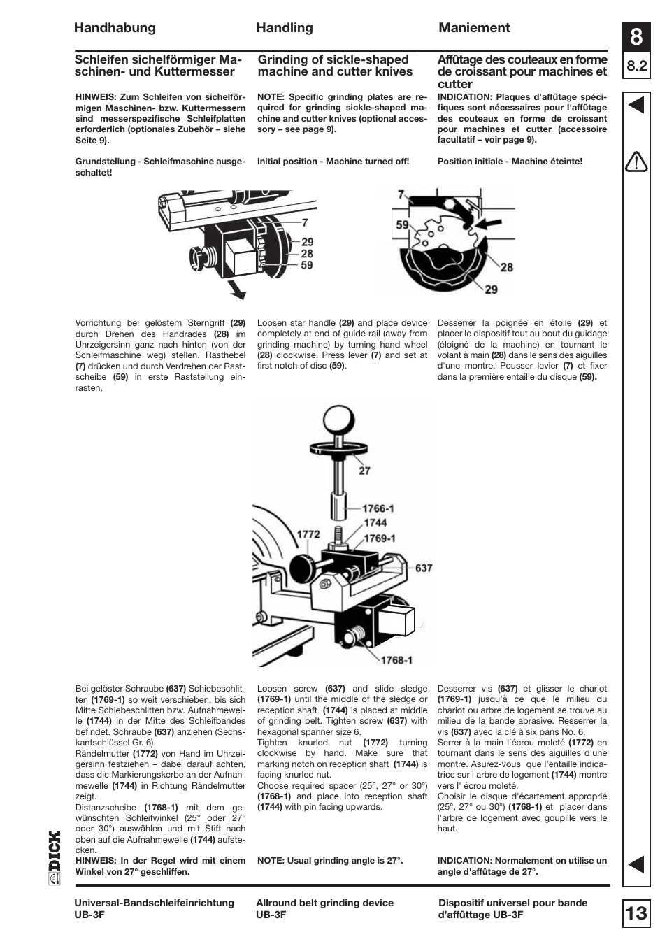 Handhabung handling maniement | Dick UB3F User Manual | Page 13 / 20