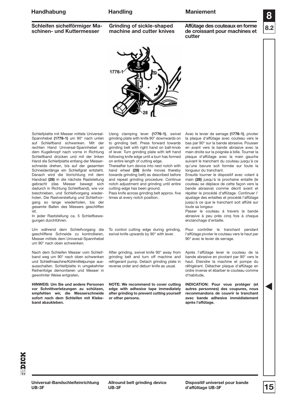 Handhabung handling maniement | Dick UB3F User Manual | Page 15 / 20