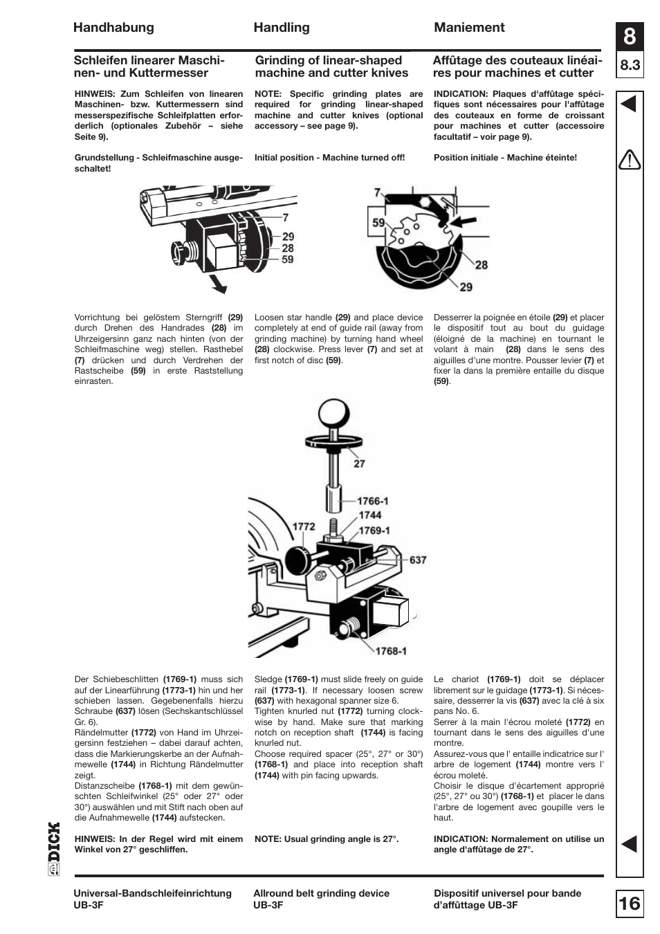 Handhabung handling maniement | Dick UB3F User Manual | Page 16 / 20