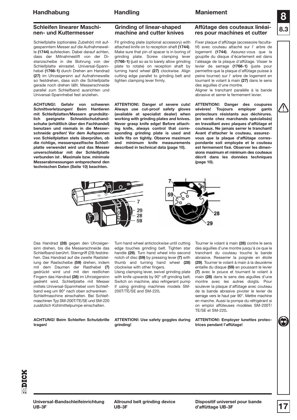 Handhabung handling maniement | Dick UB3F User Manual | Page 17 / 20
