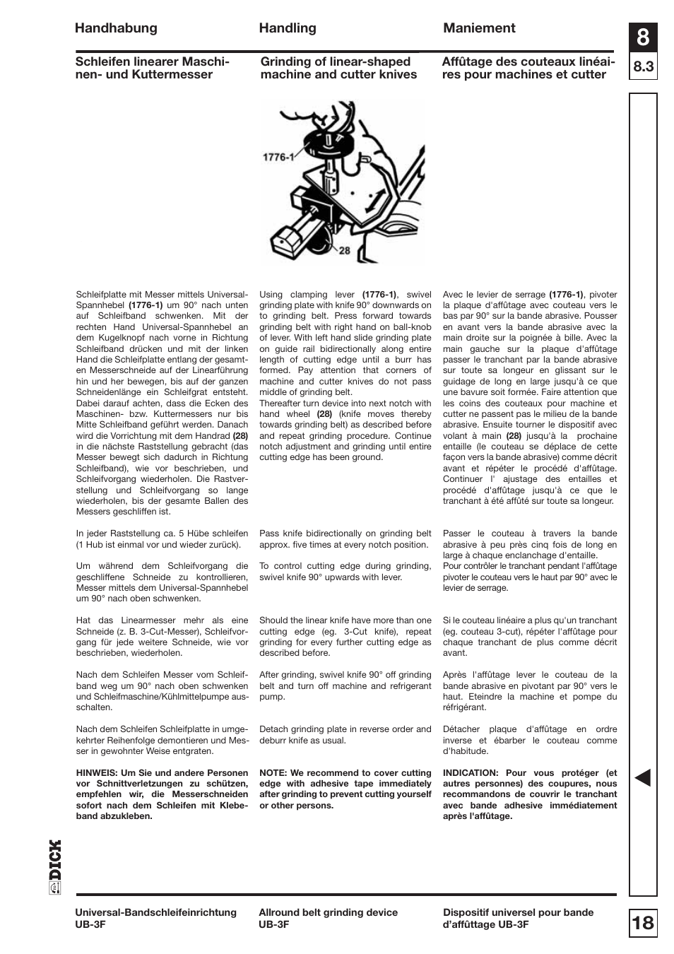 Handhabung handling maniement | Dick UB3F User Manual | Page 18 / 20