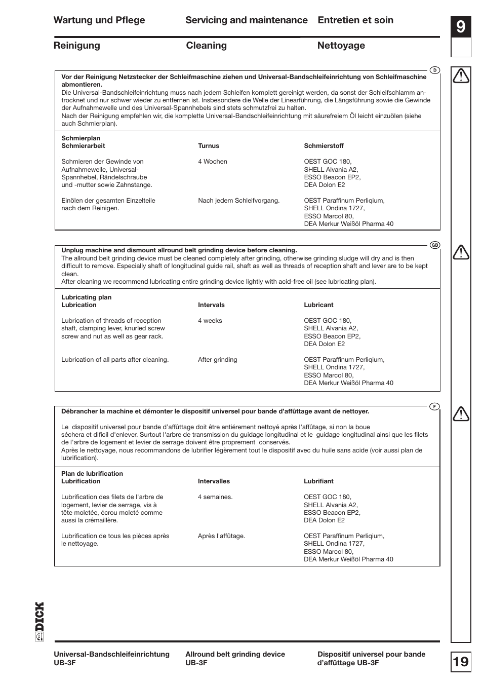 Reinigung cleaning nettoyage | Dick UB3F User Manual | Page 19 / 20