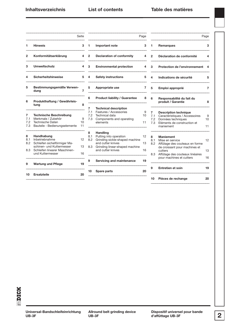 Dick UB3F User Manual | Page 2 / 20
