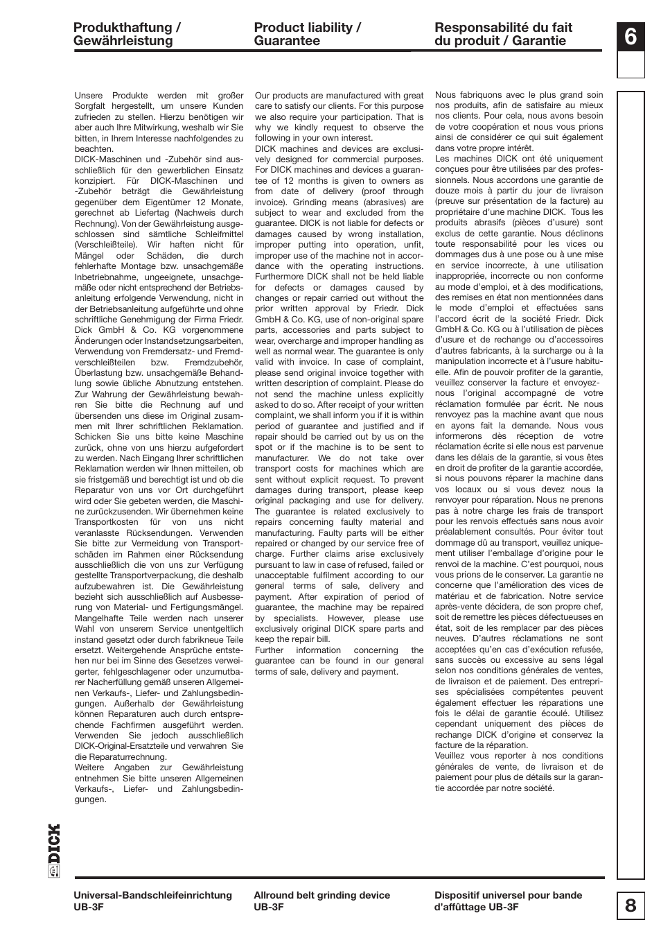 Dick UB3F User Manual | Page 8 / 20