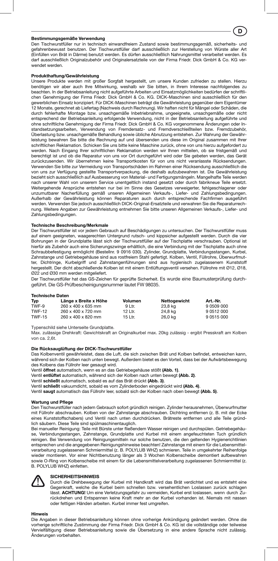 Dick Sausage Filler TWF User Manual | Page 3 / 8