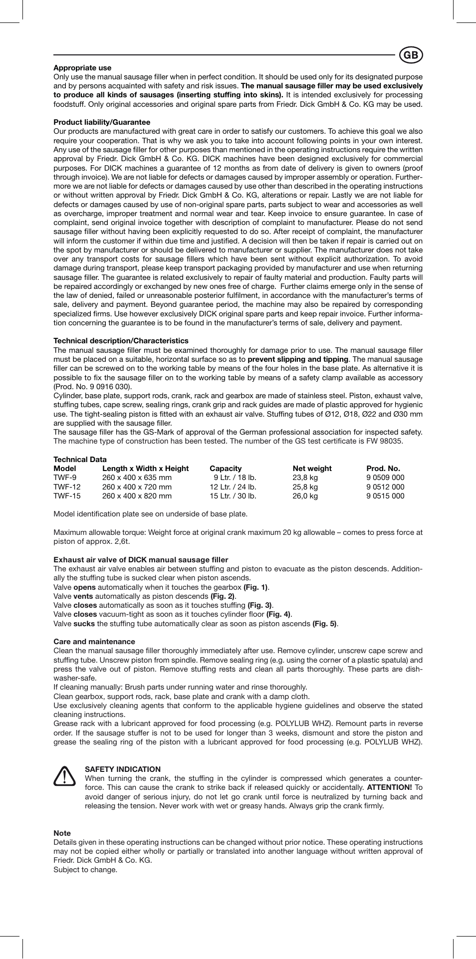 Dick Sausage Filler TWF User Manual | Page 4 / 8