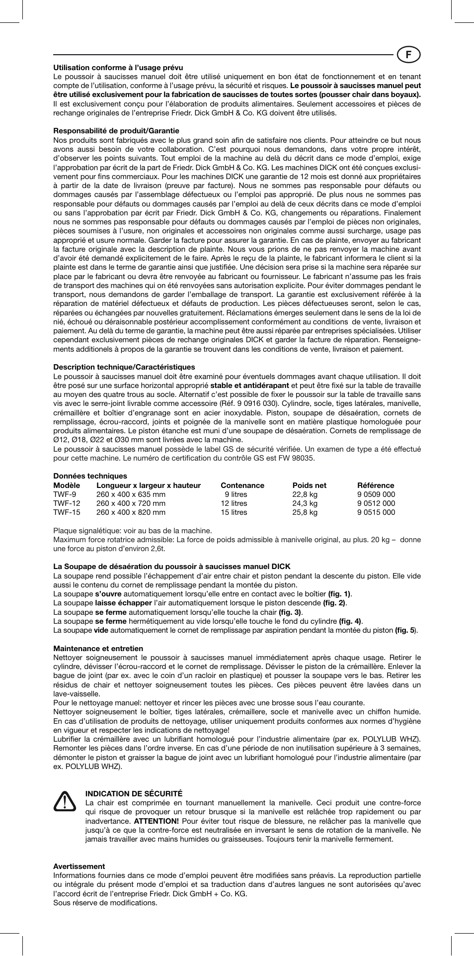 Dick Sausage Filler TWF User Manual | Page 5 / 8