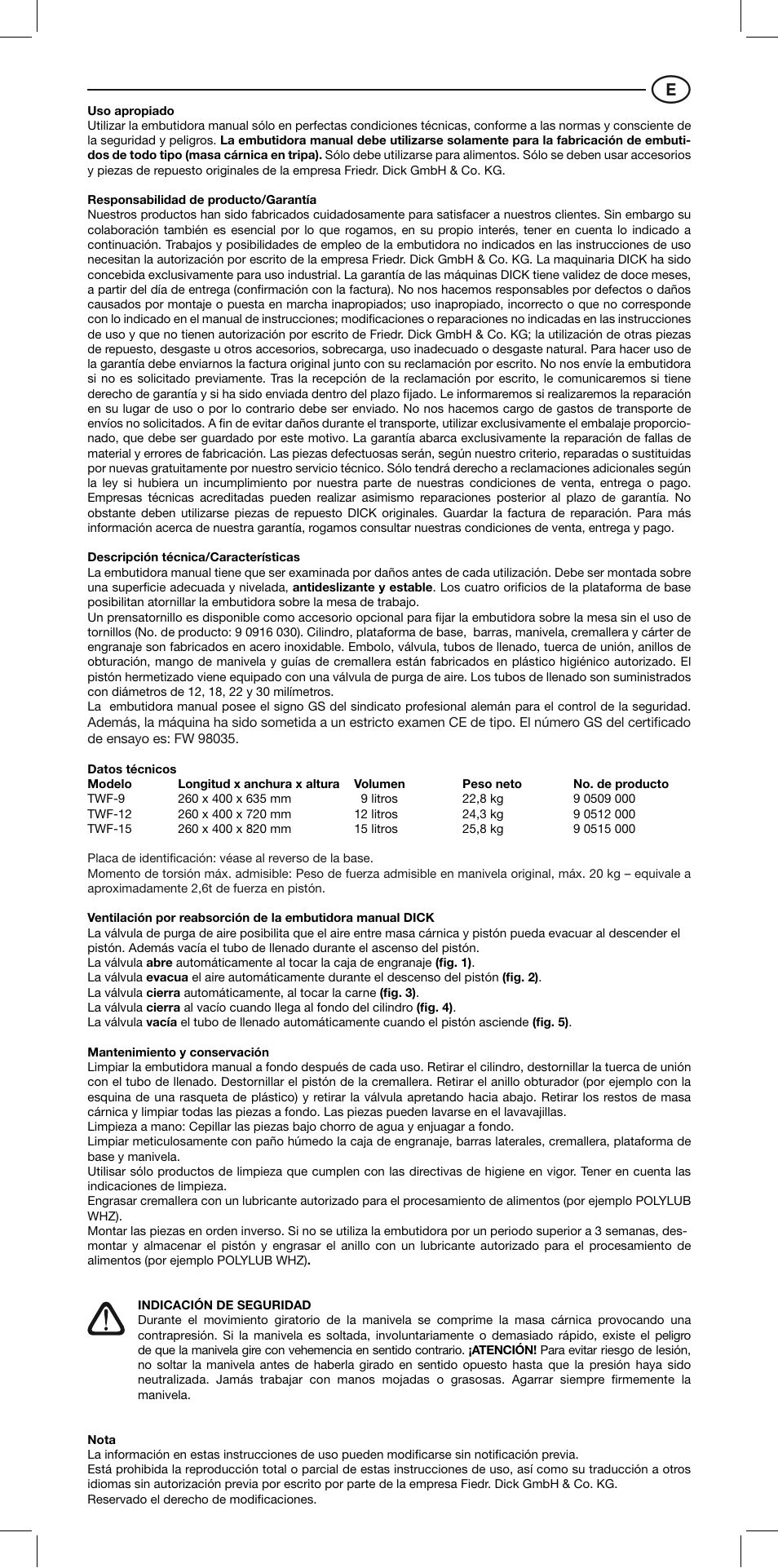 Dick Sausage Filler TWF User Manual | Page 6 / 8