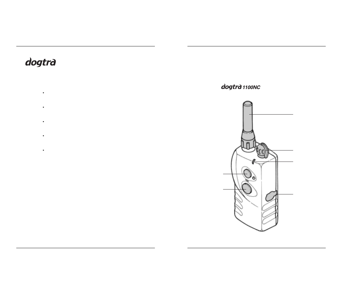 Collar package contents, Description of transmitter parts | Dogtra 1100NC User Manual | Page 5 / 18