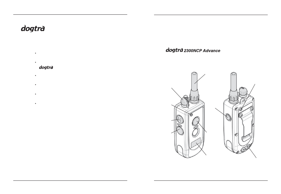 Collar package contents, Description of transmitter parts | Dogtra 2300 Series User Manual | Page 4 / 20