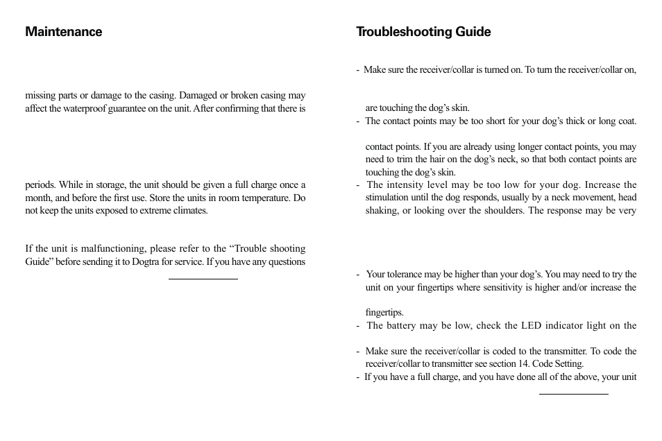 Maintenance, Troubleshooting guide | Dogtra EDGE User Manual | Page 17 / 19