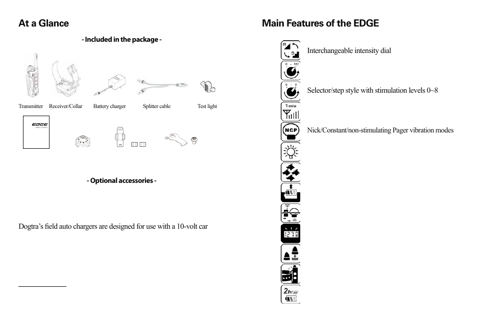 At a glance, Main features of the edge | Dogtra EDGE User Manual | Page 5 / 19