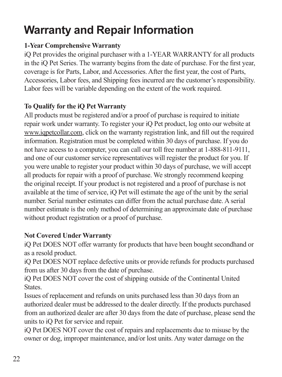 Warranty and repair information | Dogtra iQ CLiQ User Manual | Page 23 / 26