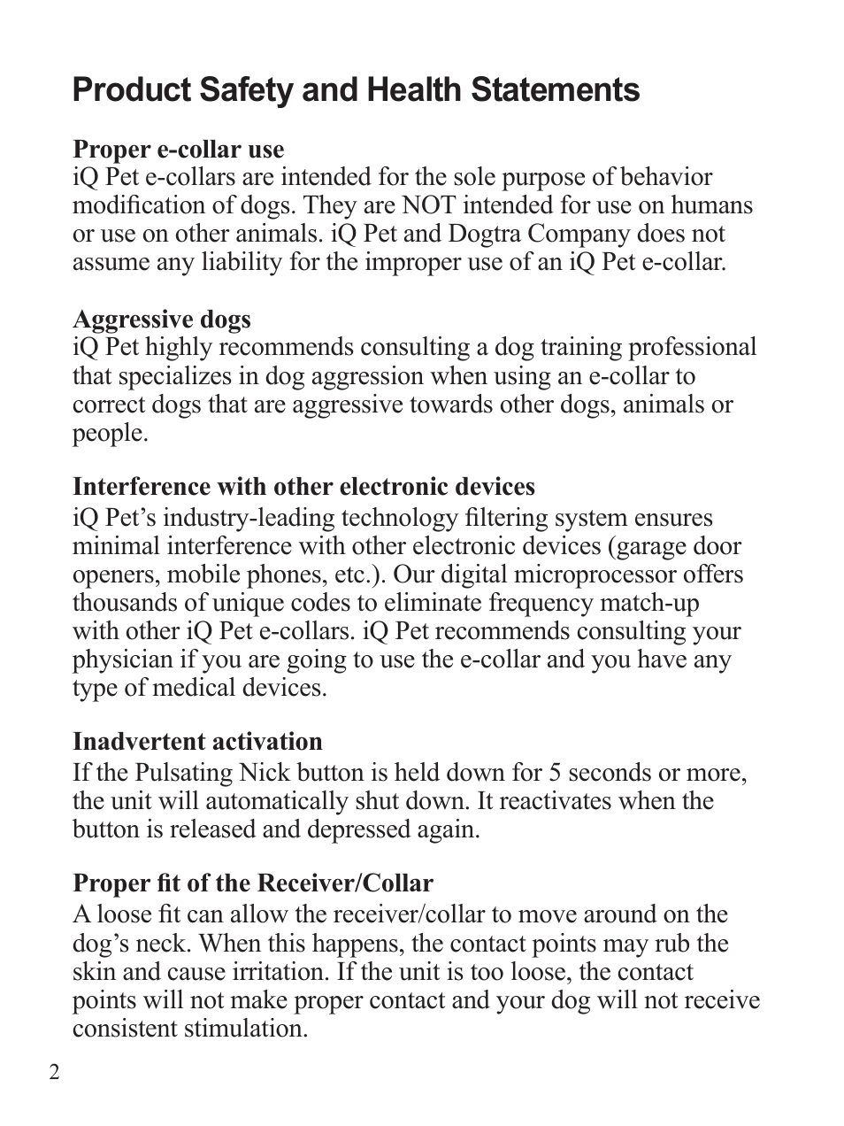 Product safety and health statements | Dogtra iQ CLiQ User Manual | Page 3 / 26