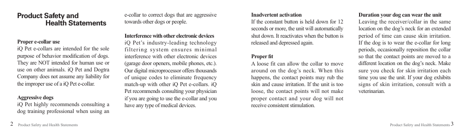 Product safety and health statements | Dogtra iQ Remote Trainer User Manual | Page 3 / 15