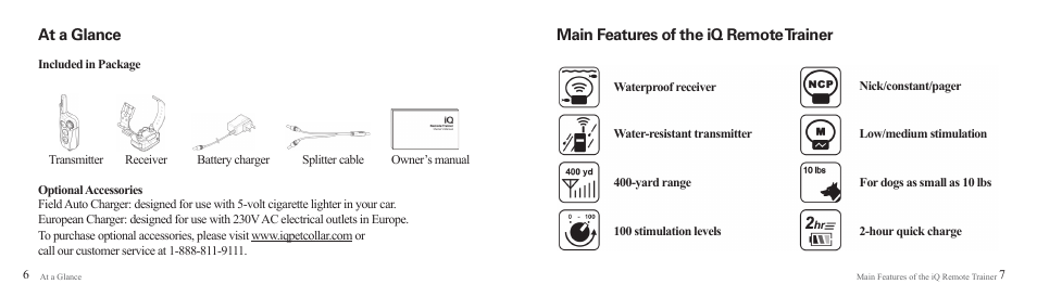 Main features of the iq remote trainer, At a glance | Dogtra iQ Remote Trainer User Manual | Page 5 / 15