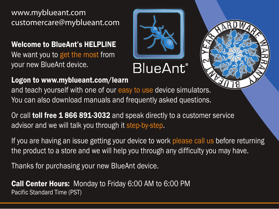 BlueAnt V1 User Manual | 2 pages