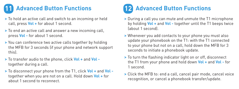 Advanced button functions | BlueAnt T1 User Manual | Page 7 / 24