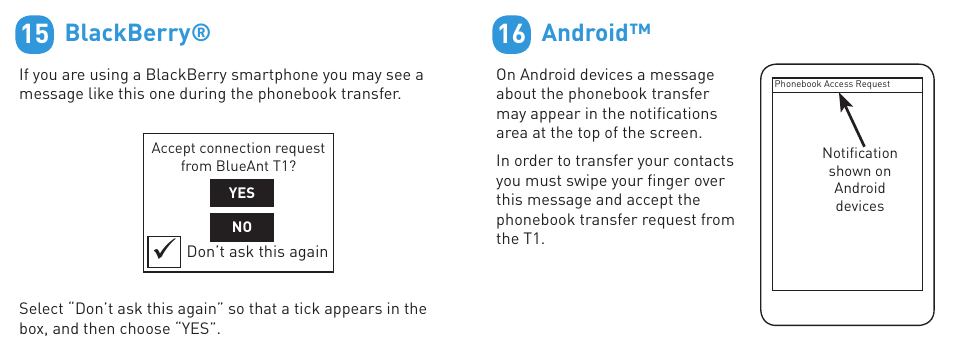 Blackberry, Android | BlueAnt T1 User Manual | Page 9 / 24